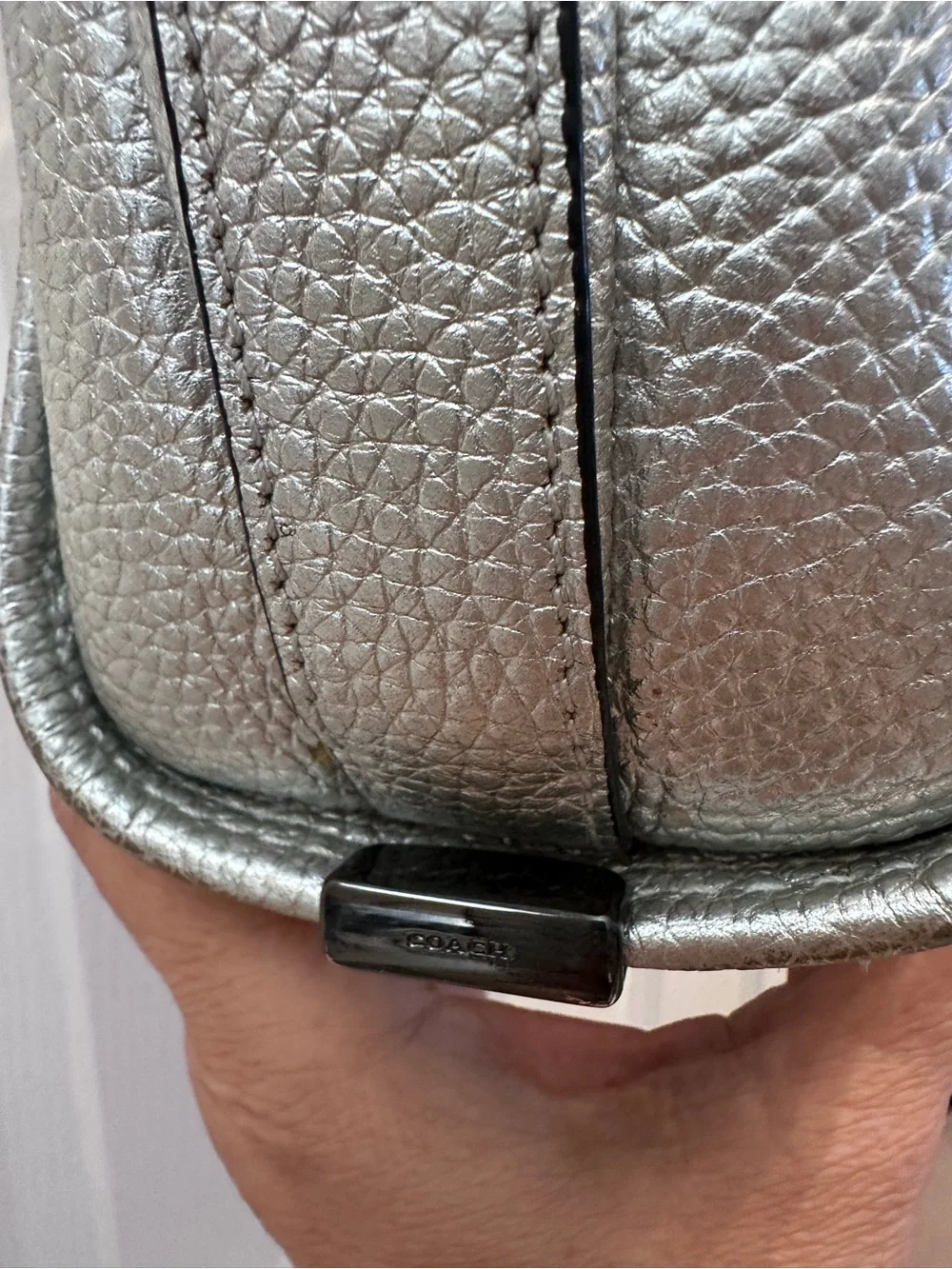 Coach Metallic Silver Leather Mini Swagger Satchel